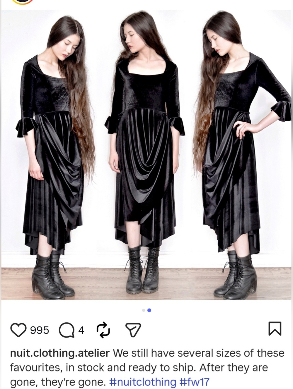 Nuit Clothing Atelier "Pastorale" Dress Black Velvet - Picture 2 of 16